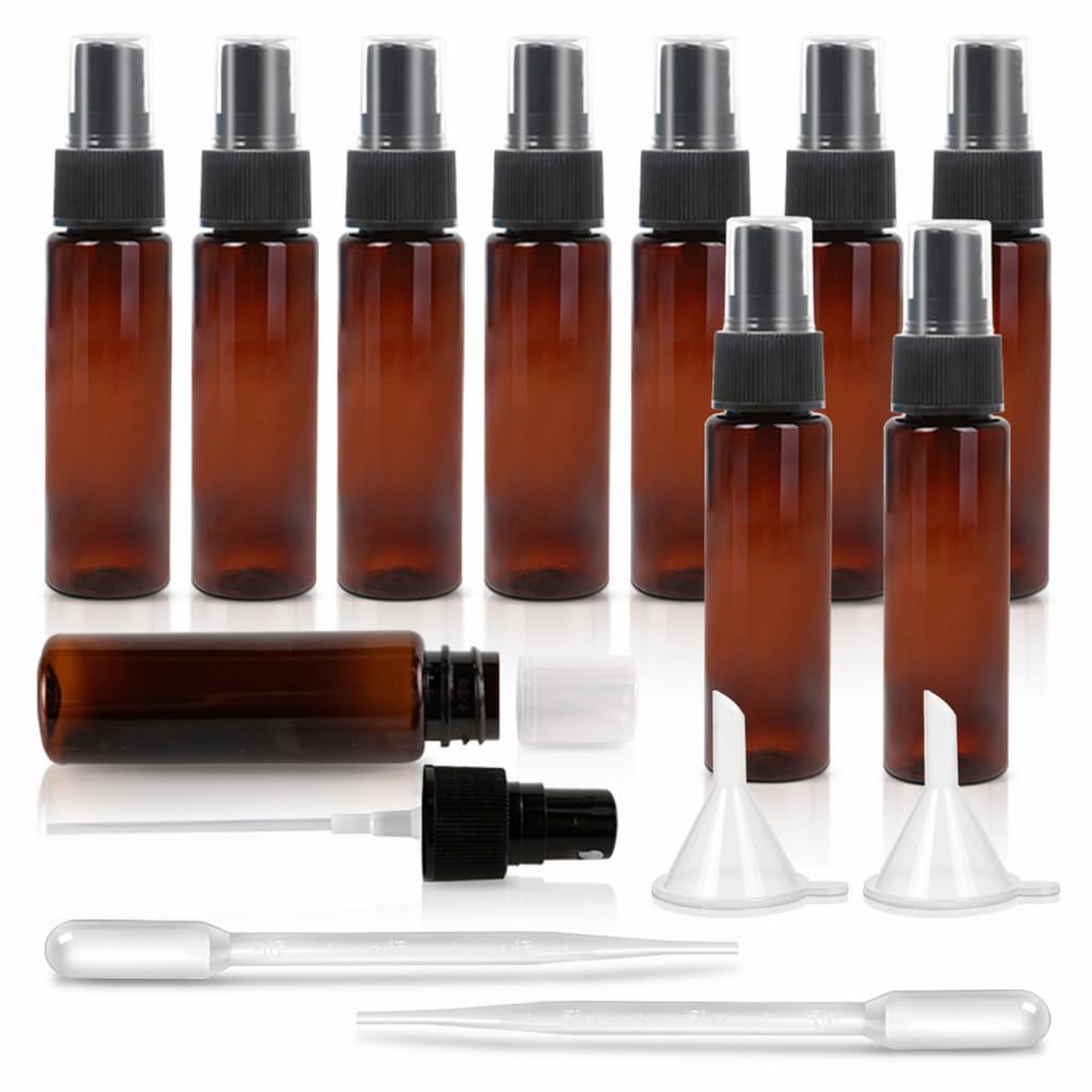 1oz Amber Spray Bottles, 10pcs Travel Size Plastic Empty Spray Bottles