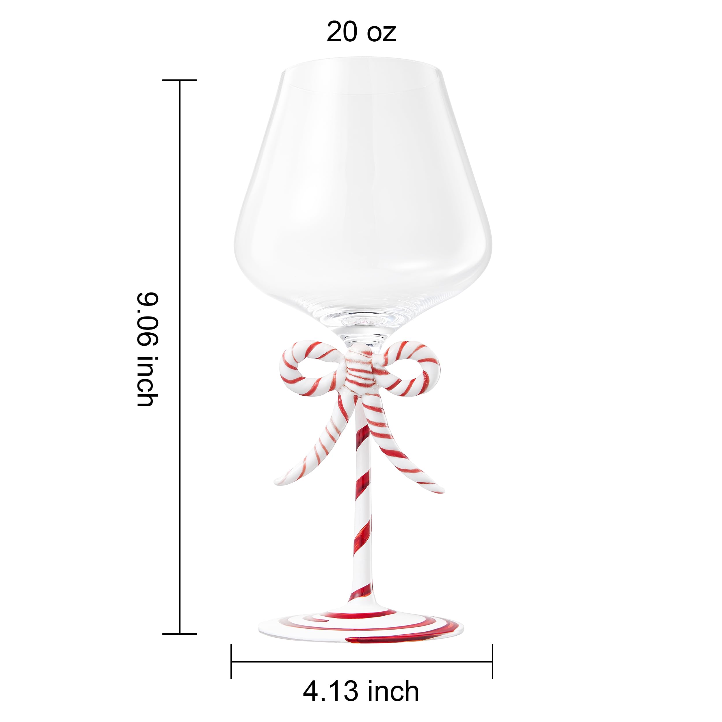 Khen Christmas Candy Cane Bow Wine Glasses - Set of 2