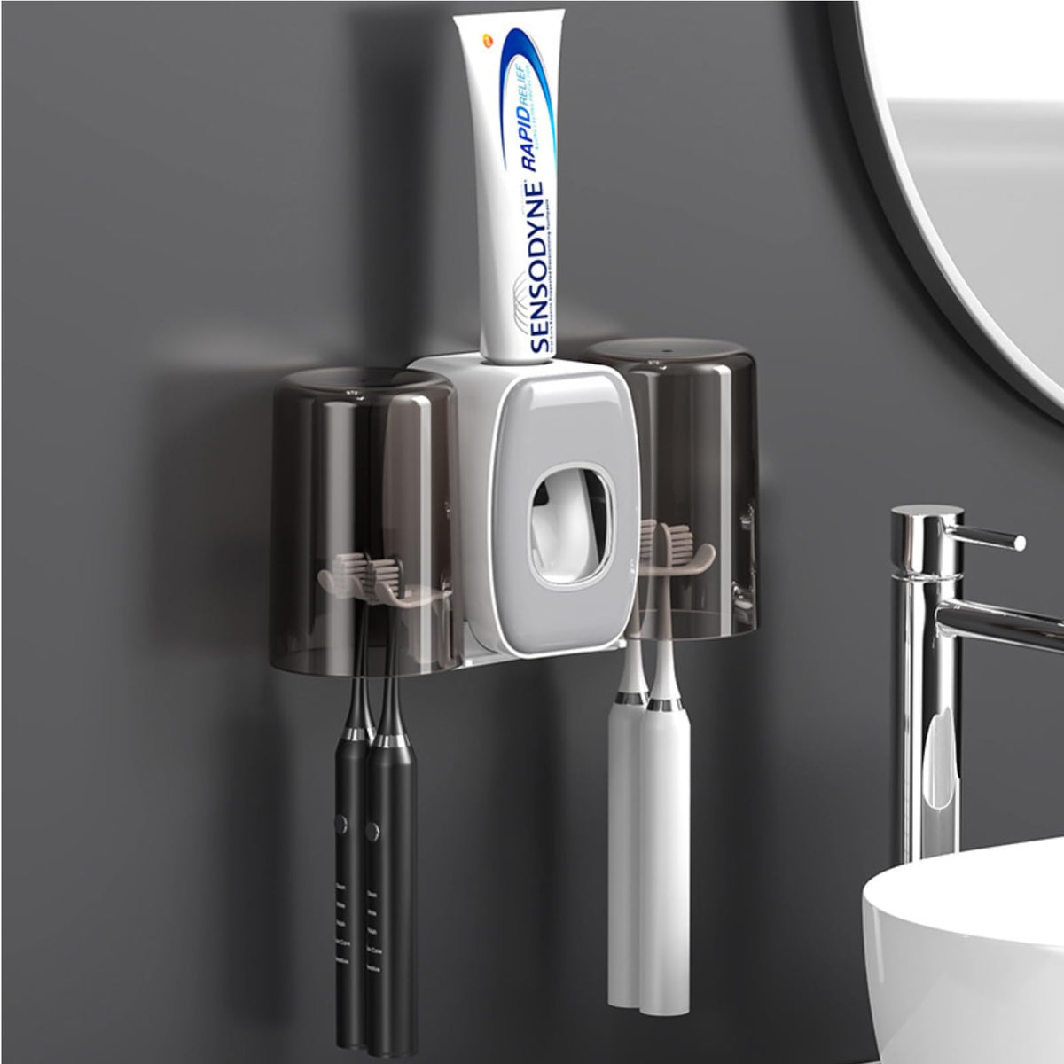 Mylamzal Toothbrush Holders Wall Mounted,Toothpaste Dispenser For Kids Hanging Adhesive Automatic Toothbrush Holders Bathroom De