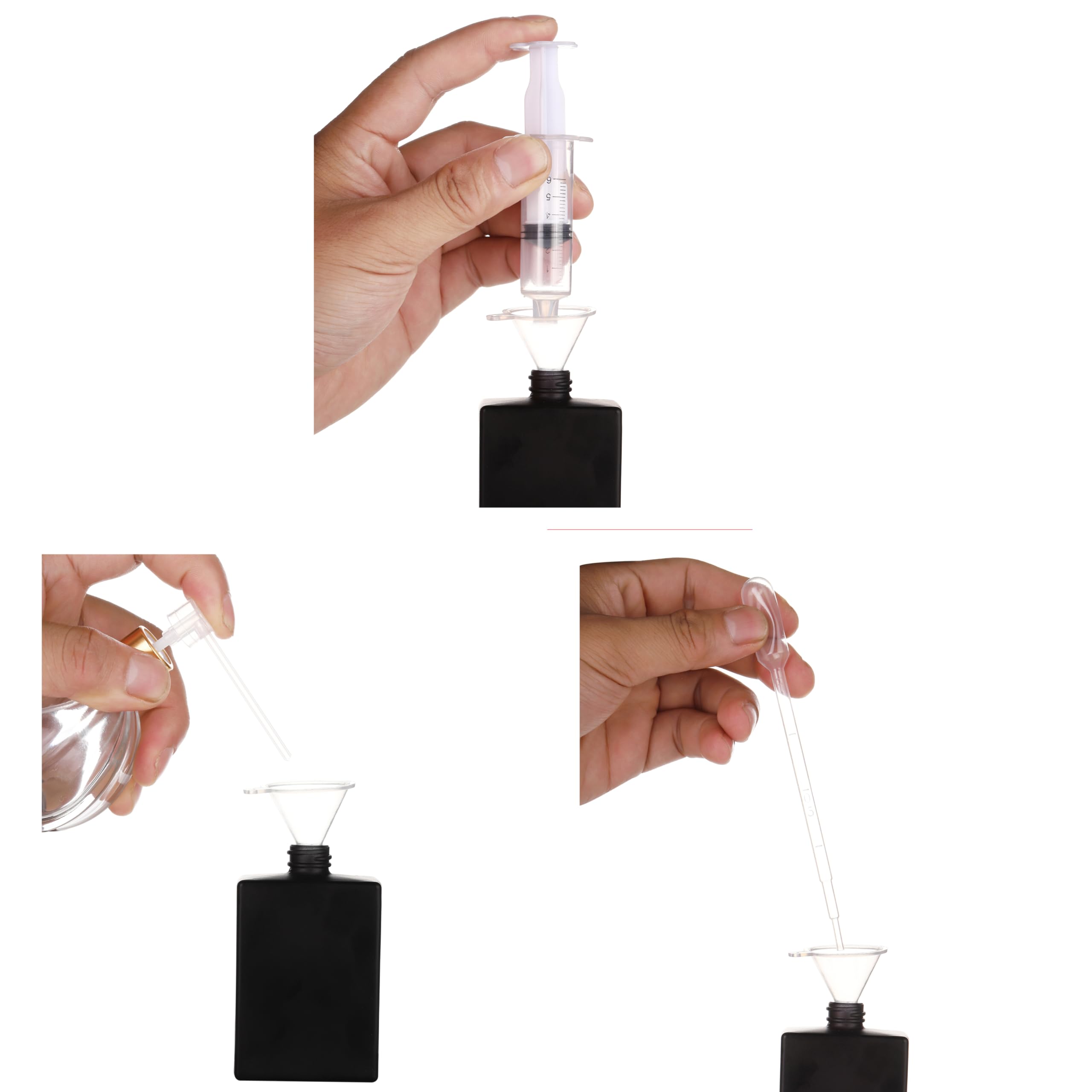 6 Pack 30Ml / 1 Oz Black Assorted Refillable Perfume Bottle, Portable Square Empty Glass Perfume Atomizer Bottle Spray Applicato