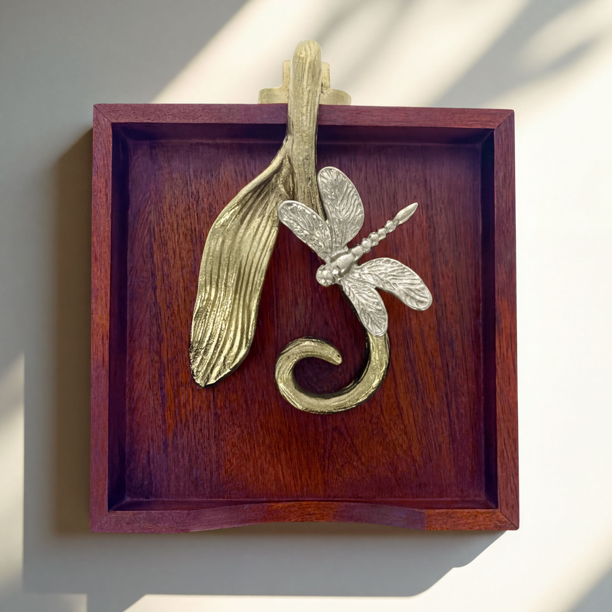 Wooden Napkin Holder - Silver Gold Metal Finish Ornament with Weighted Arm