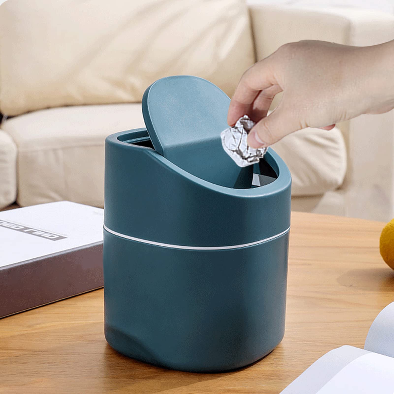 Mini Desk Trash Can With Lid With Trash Bags 180 Pcs Swing-Lid Tiny Countertop Garbage Bin Small Table Top Plastic Covered Waste