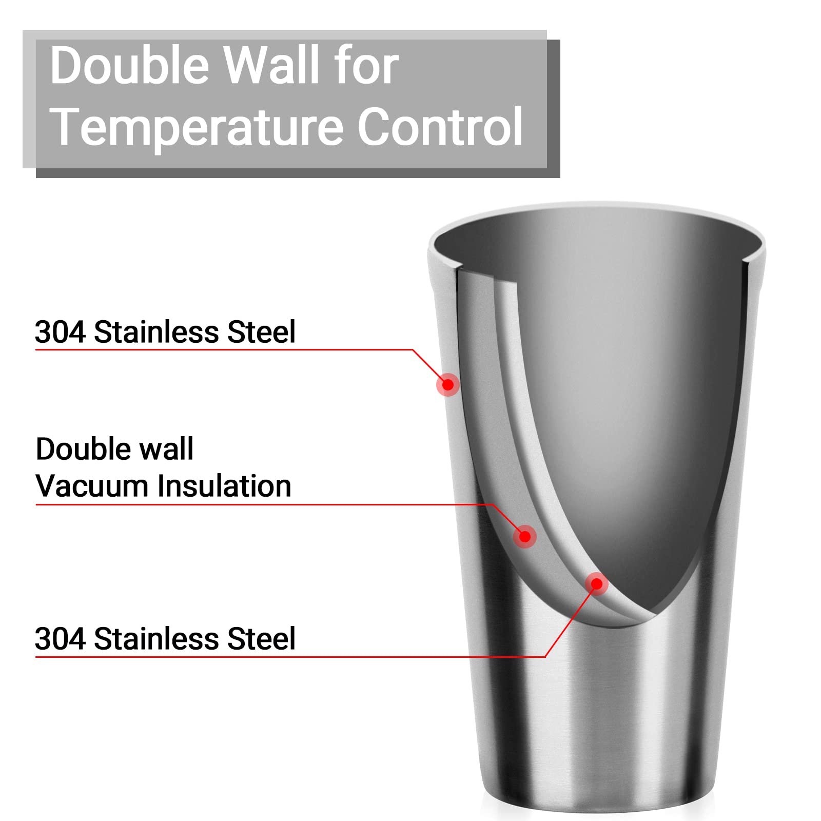 Beasea Stainless Steel Cups 16 Oz, 4 Pack Stainless Steel Tumbler Stackable Double Wall Vacuum Insulated Metal Drinking Glasses