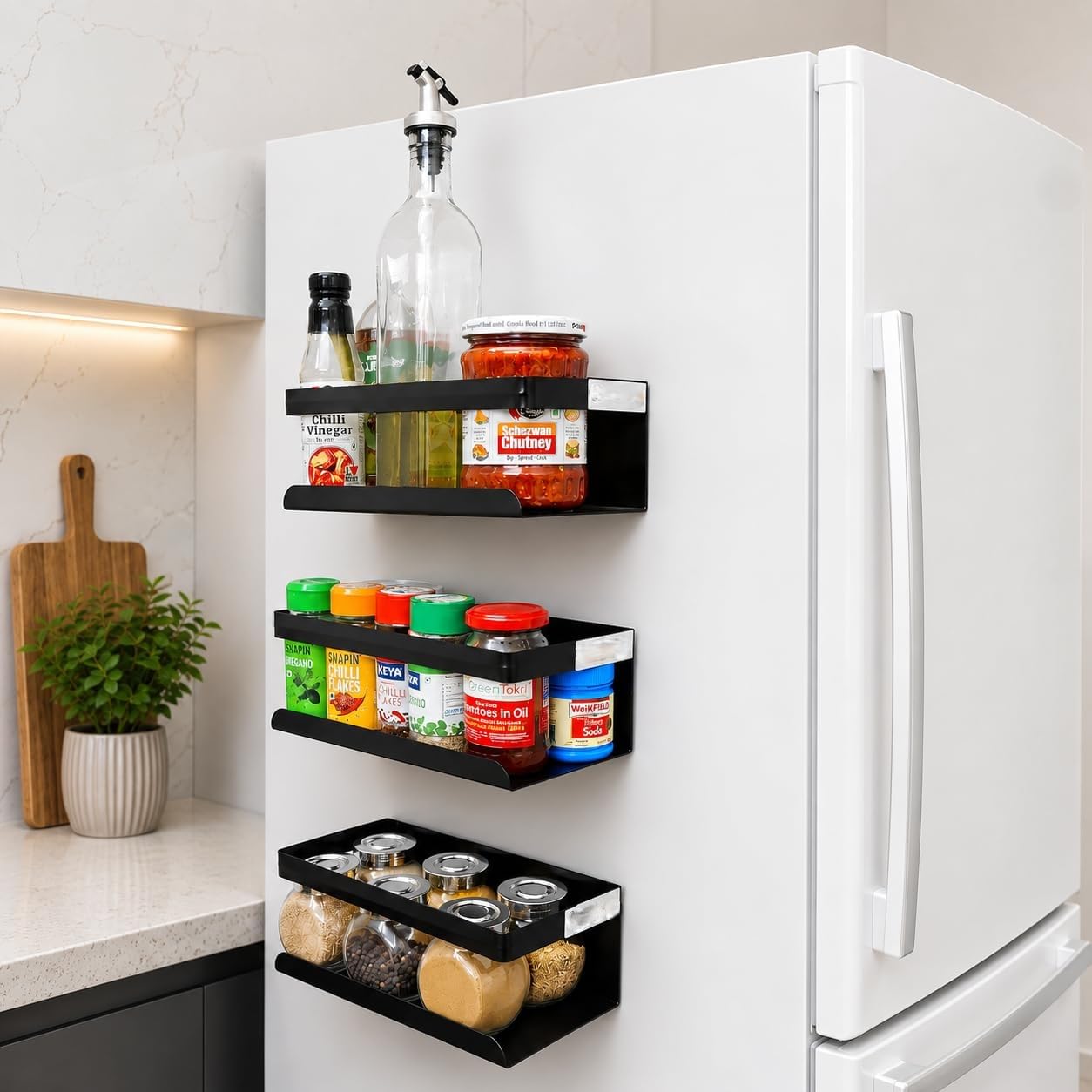 Ohumlabs Kitchen Organizer Storage Spice Magnetic Rack, Decorate Fridge, Washing Machine & Microwave Oven With Magnetic Metal Fr