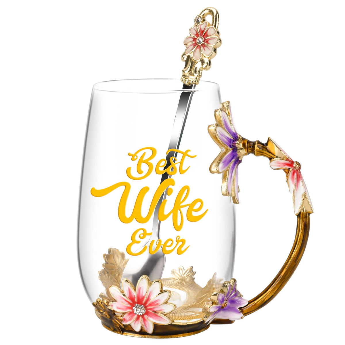Oeago Gifts For Wife From Husband Romantic Tea Cup Gifts For Her Birthday Flower Glass Mugs Wedding Anniversary Valentines Day M