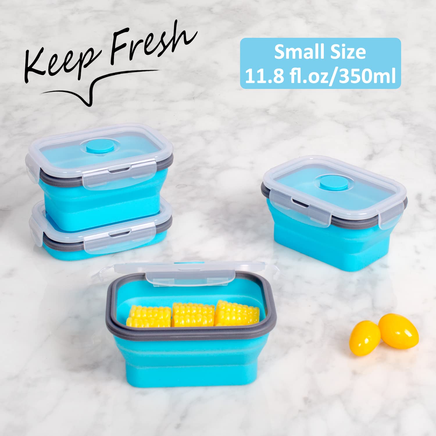 Annaklin Collapsible Food Storage Containers With Lids & Vent, 11.8 Oz, Kitchen Stacking Silicone Collapsible Meal Prep Containe