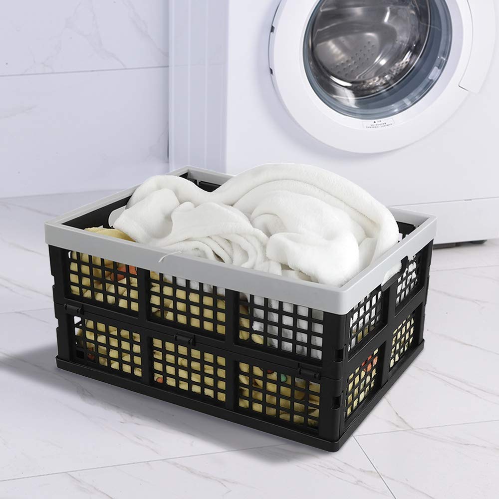 Kekow 28 L Black Plastic Collapsible Storage Basket  3-Pack Folding Crates Storage
