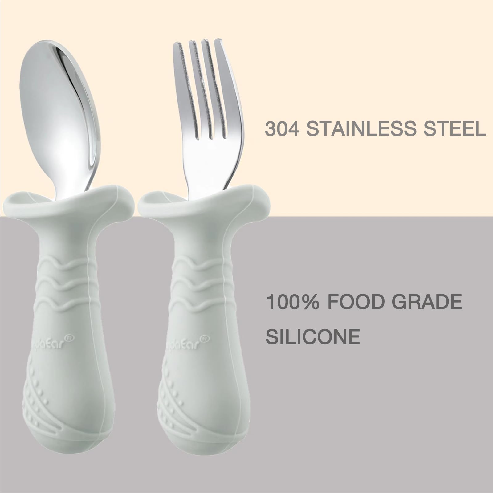 PandaEar Baby Toddler Fork and Spoon Utensil Set, 6 Pack Silicone Stainless Steel Silverware Spoon Fork for Babies Toddler, BPA