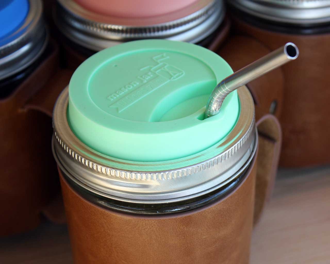 Silicone Drinking Lids with Rust Proof Stainless Steel Bands by Mason Jar Lifestyle (2 Pack  Ultra Violet  Wide Mouth)