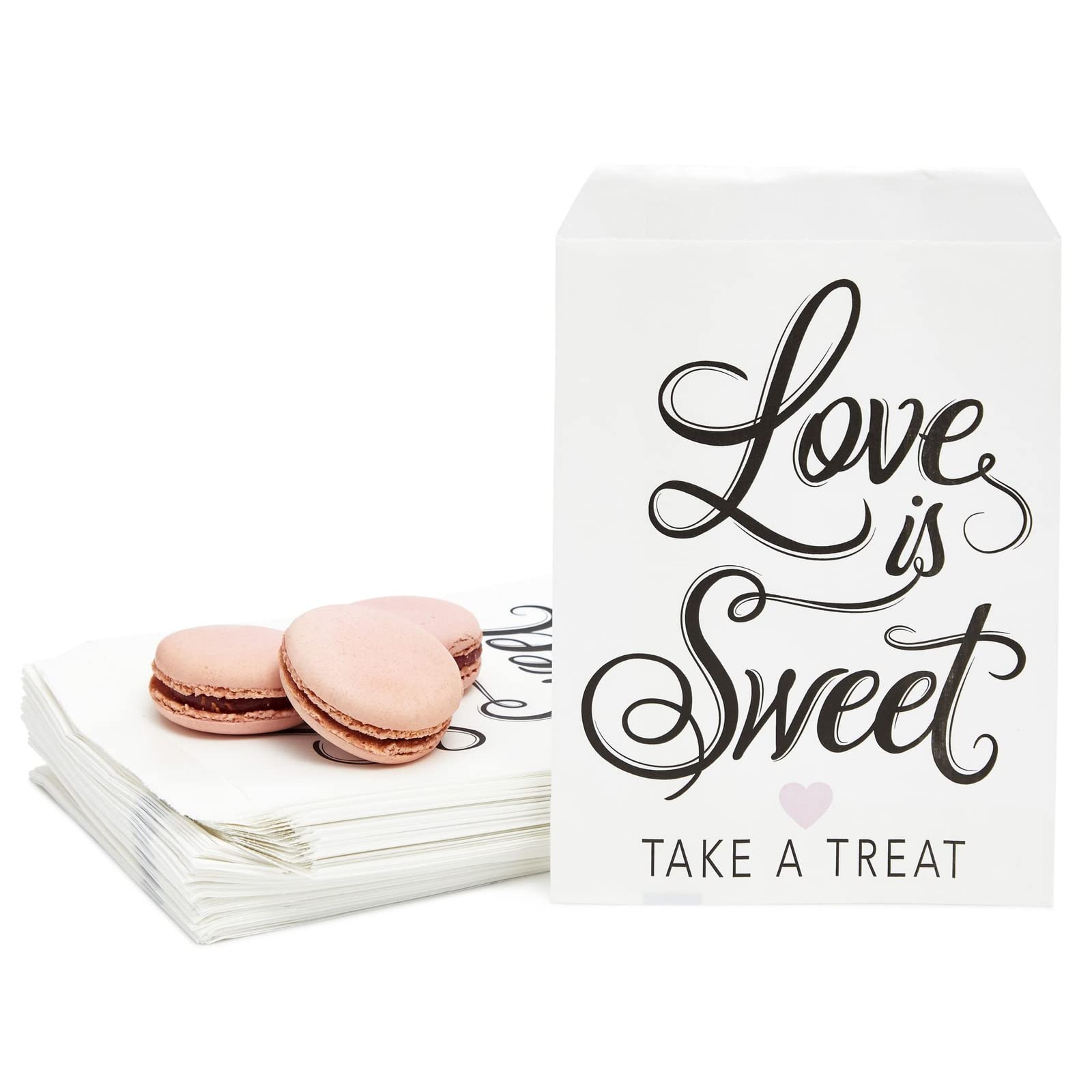 Sparkle And Bash 100 Pack Love Is Sweet Treat Bags For Wedding, Bridal Shower, Engagement Party (5 X 7.5 Inches)