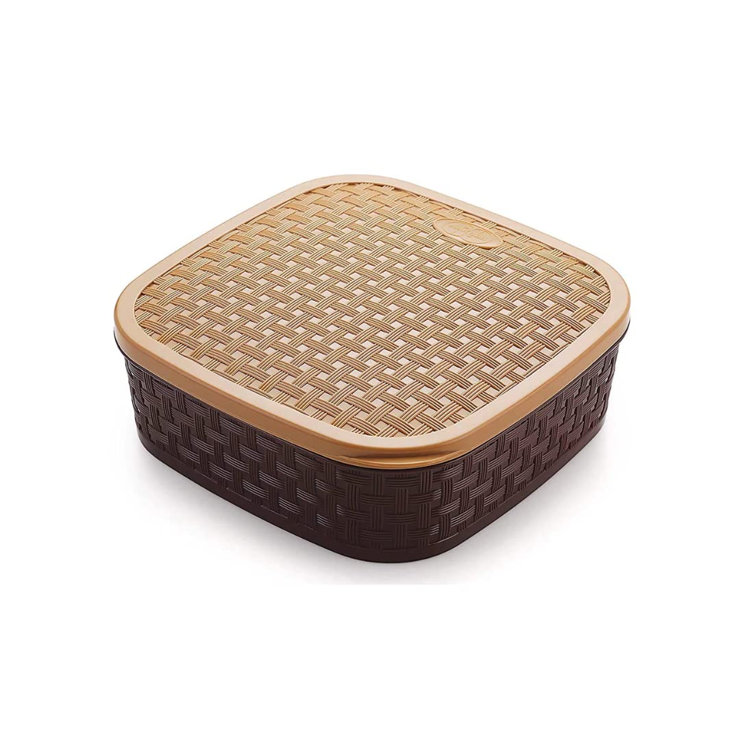 Suzec Masala Rangoli Box Dabba For Keeping Spices | Spice Box For Kitchen | Plastic Wooden Style Masala Box | Masala Container |