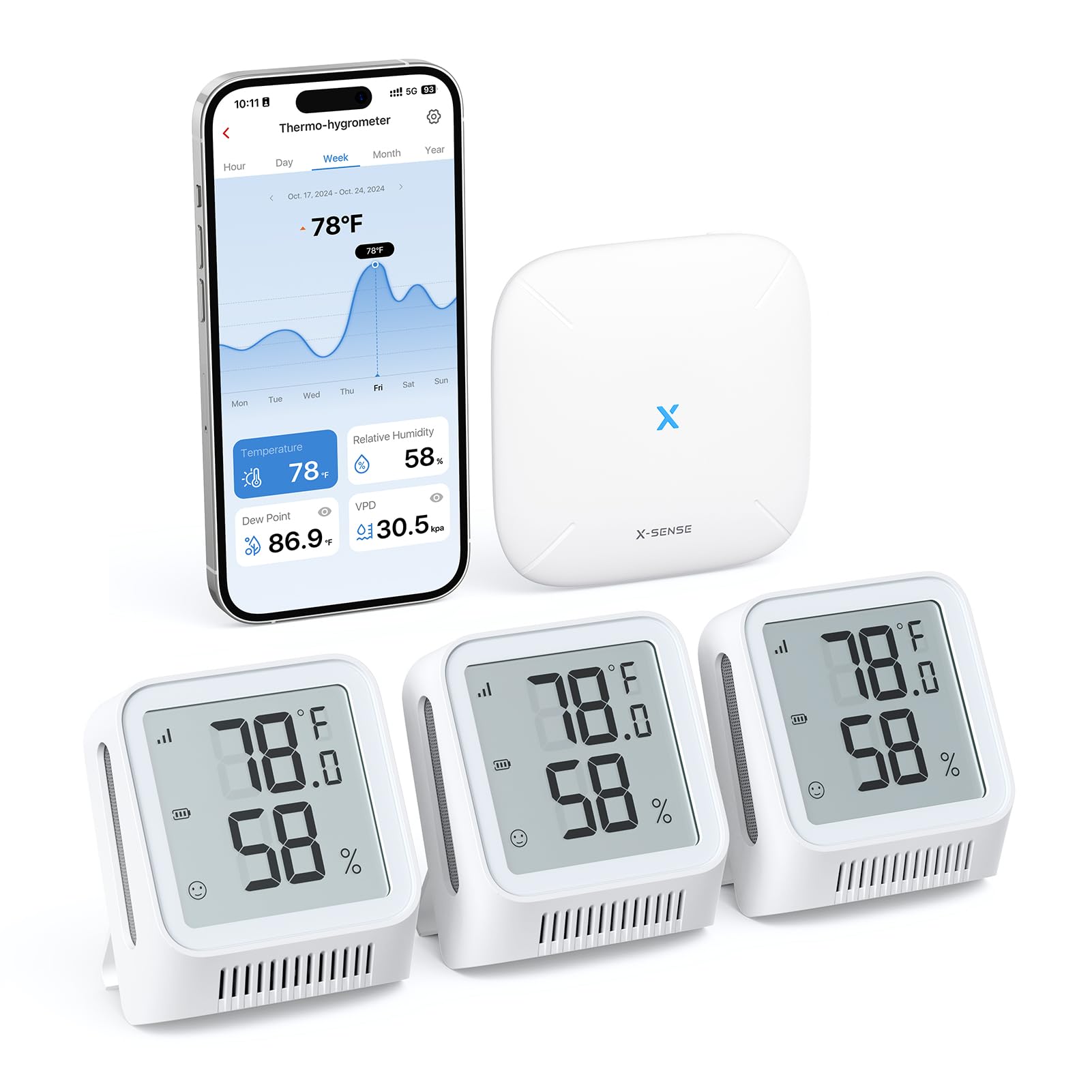 X-Sense WiFi Hygrometer Indoor Humidity with SBS50 Base Station, Smart Hygrometer Thermometer with App Notification, Temperature