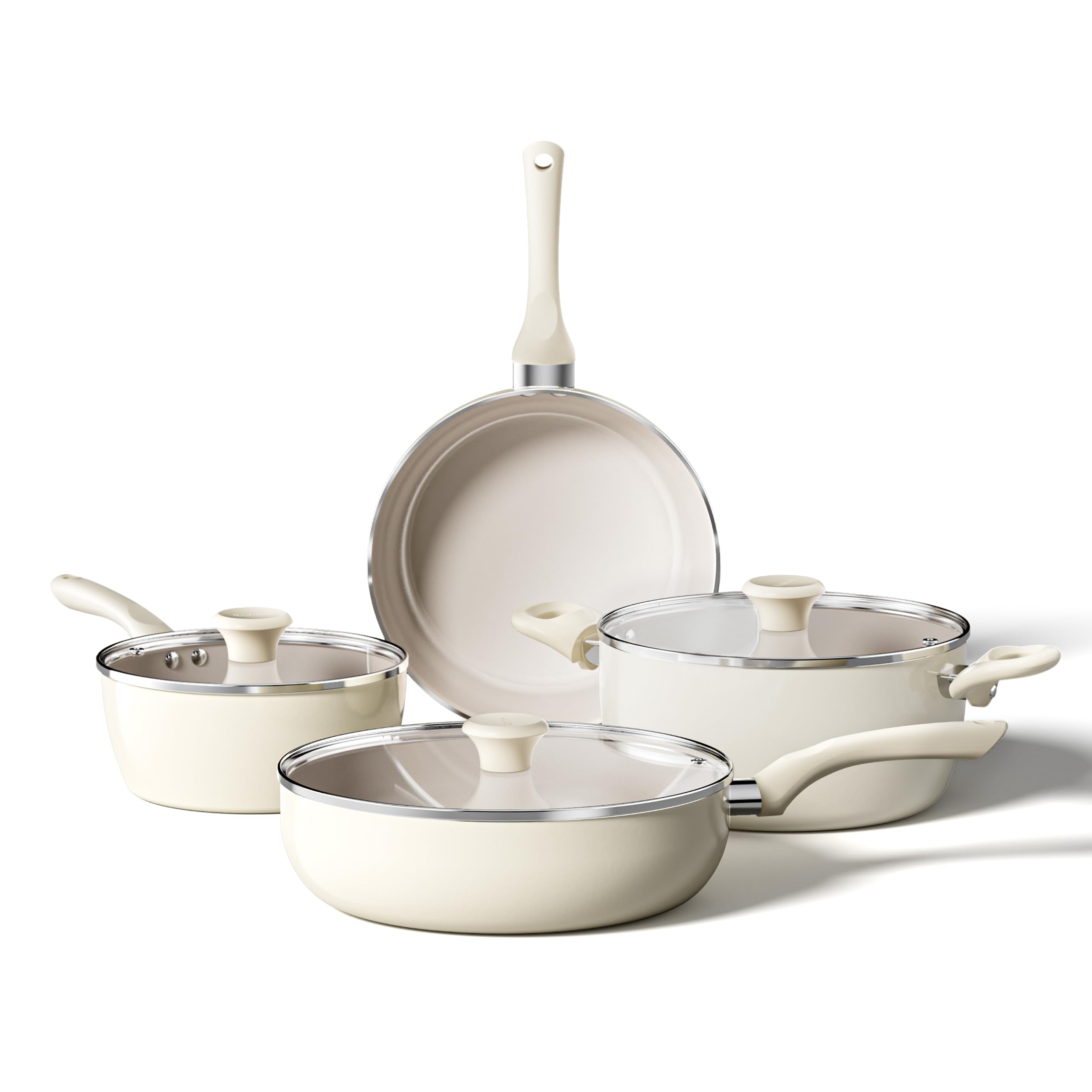 Redchef Ceramic Cookware Set 7Pcs, Nonstick Pots and Pans Set, White