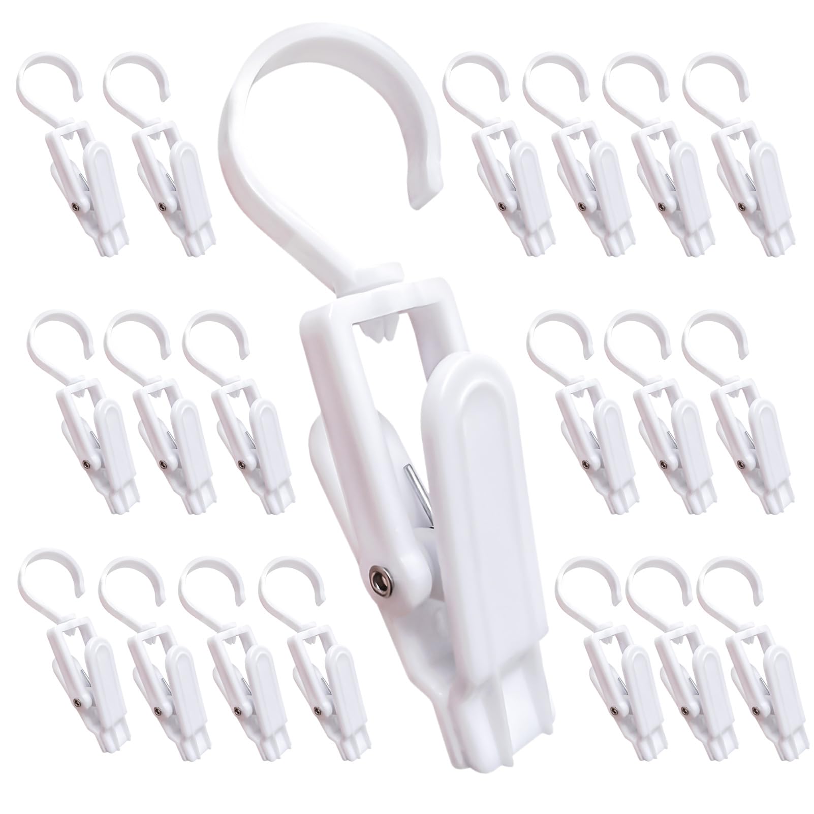 20 Pcs Plastic Swivel Hanging Hooks, Curtain Clips, Clothes Pins, Beach Towel Clips, Home Swivel Laundry Clips For Hats, Pants,