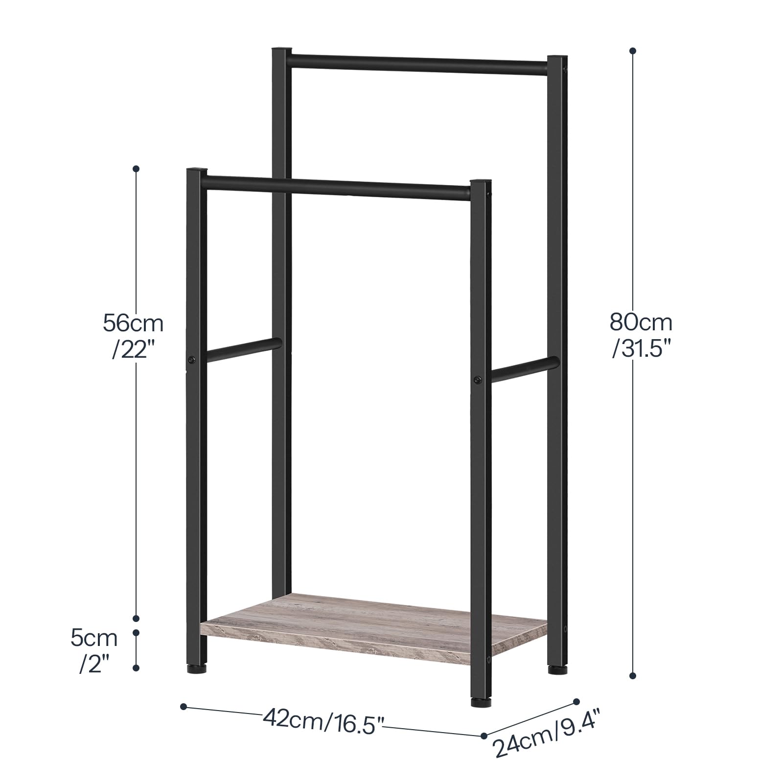 Hoobro Freestanding Towel Rack, 2 Tier Blanket Ladder Holder For Bathroom, 16.5'' L X 9.4'' W X 31.5'' H, Blanket Rack, Industri