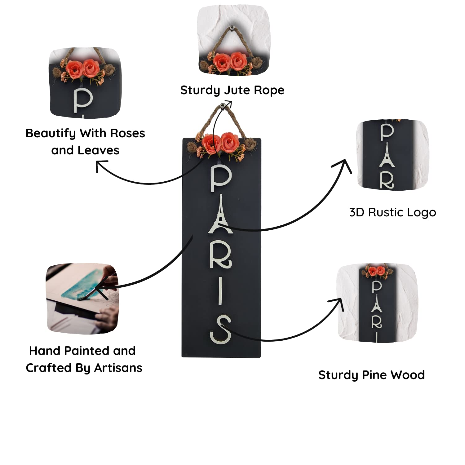 Chalk My Theme 3D Wooden Paris Wall Decor Art Home Decoration Perfect For Living Room/Hotel/Restaurant/Bedroom/Drawing Room