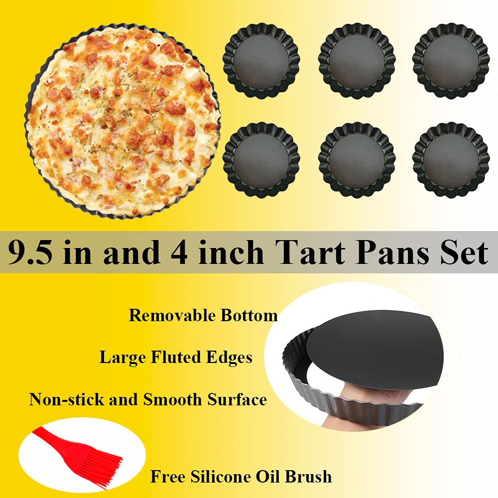 Datanya 8 Pack Tart Pan 95 Inch & 4 Inch Mini Tart Pans Removable Bottom Quiche Pan Non-Stick Deep Baking Dish Pie Pan Heavy Dut