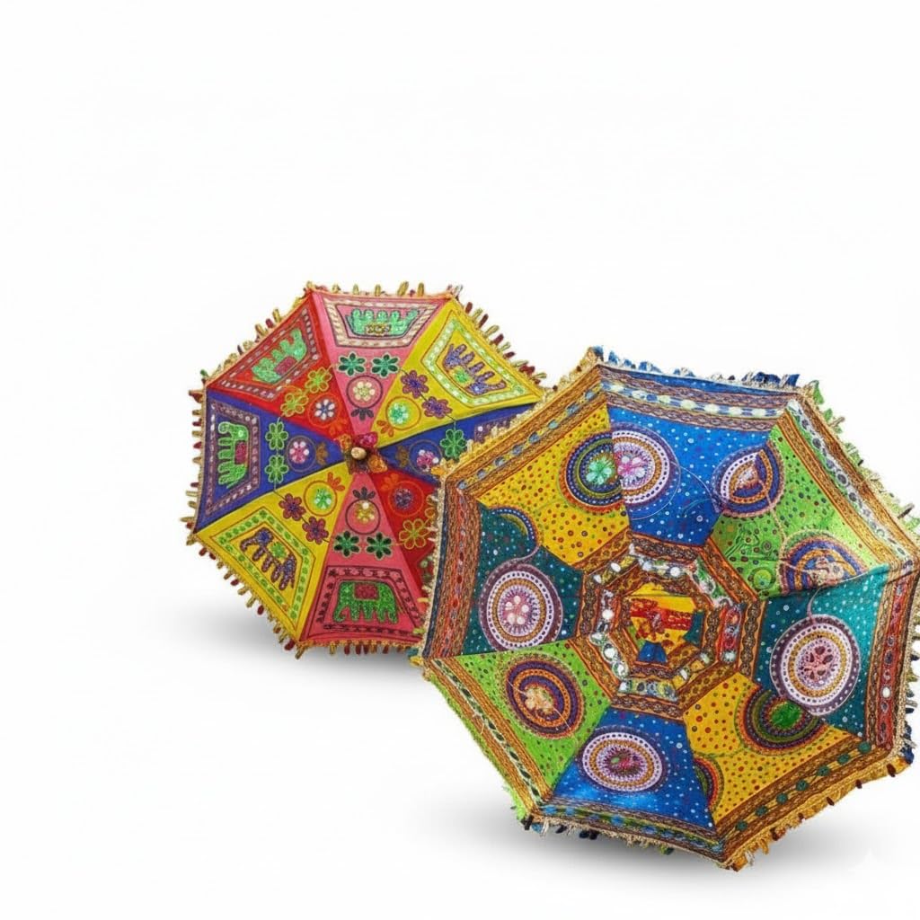 Improvhome Multicolour Decoration Umbrella, Handmade Embroidery Ethnic Parasol For Sun Protection or Wedding Decoration or Event