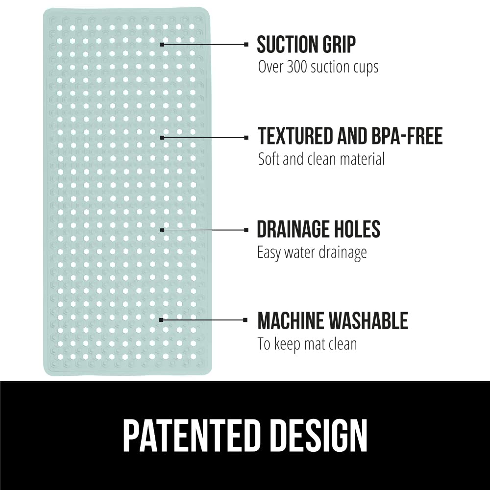 Gorilla Grip Patented Shower and Bathtub Mat  35x16  Long Bath Tub Floor Mats  Suction Cups and Drainage Holes Keeps Floors Clean  Machine Washable  Soft on Feet  Bathroom Accessories  Mint Opaque