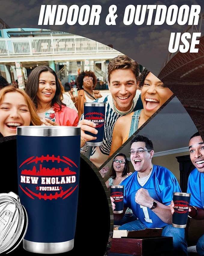 Football Fan 20 Oz Insulated Travel Coffee Cup Mug Tumbler with Lid England Themed Merch Shop Men Women Sport Stuff Gear Patriot