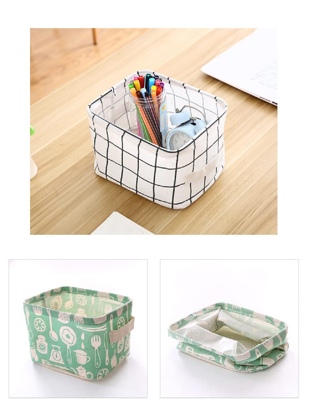 Shuiniba Stylish Storage Basket Cotton And Linen Fabric Mini Storage Cubes Nursery Storage Baskets With Handles For Shelves & De