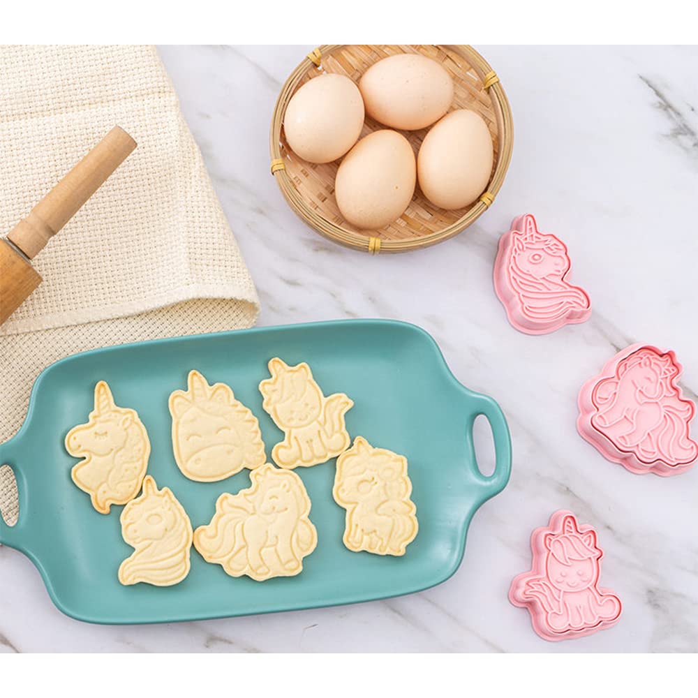 Novel Unicorn Cookie Cutters And Stamper, 6-Style 3D Unicorn Cookie Cutters Set For Kids Birthday Party And Festival (Pack Of 12