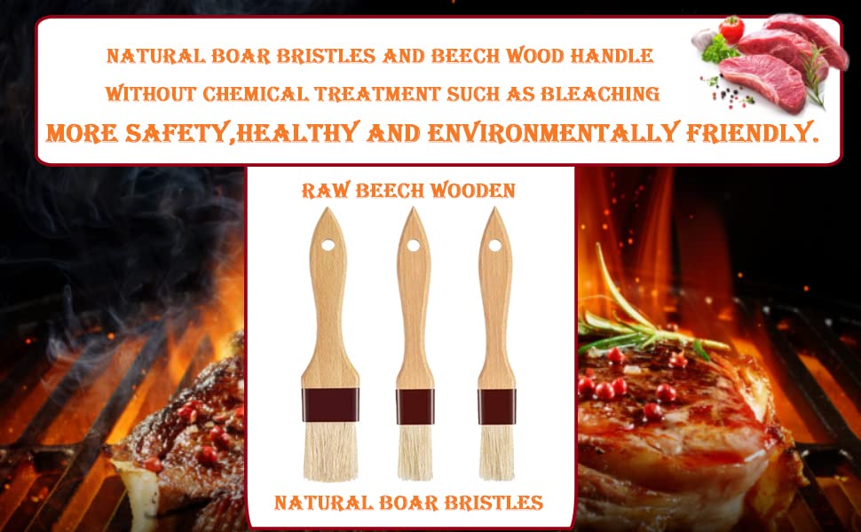 Basting Brush-Pastry Brush,Oil Brush For Cooking,Boar Bristles Bbq Brushes For Grill,Beech Wooden Handle Food Brush For Baking/S