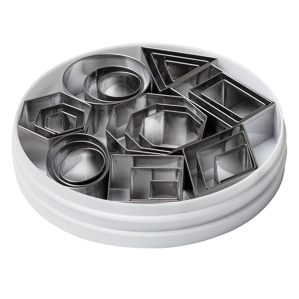 Ateco Plain Edge Geometric Shapes Cutters In Graduated Sizes, Stainless Steel, 24 Pc Set