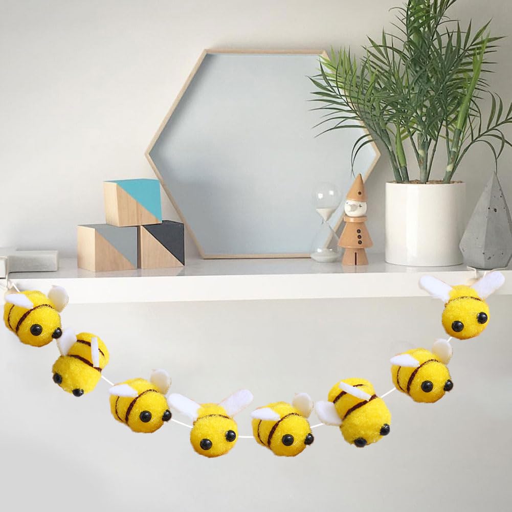 TOTIEJFJ Bee Garland Decoration (2string X 6.6ft) - DIY Pom Pom Honeybee Summer Hanging for Kids Bedroom Garden Decoration Baby