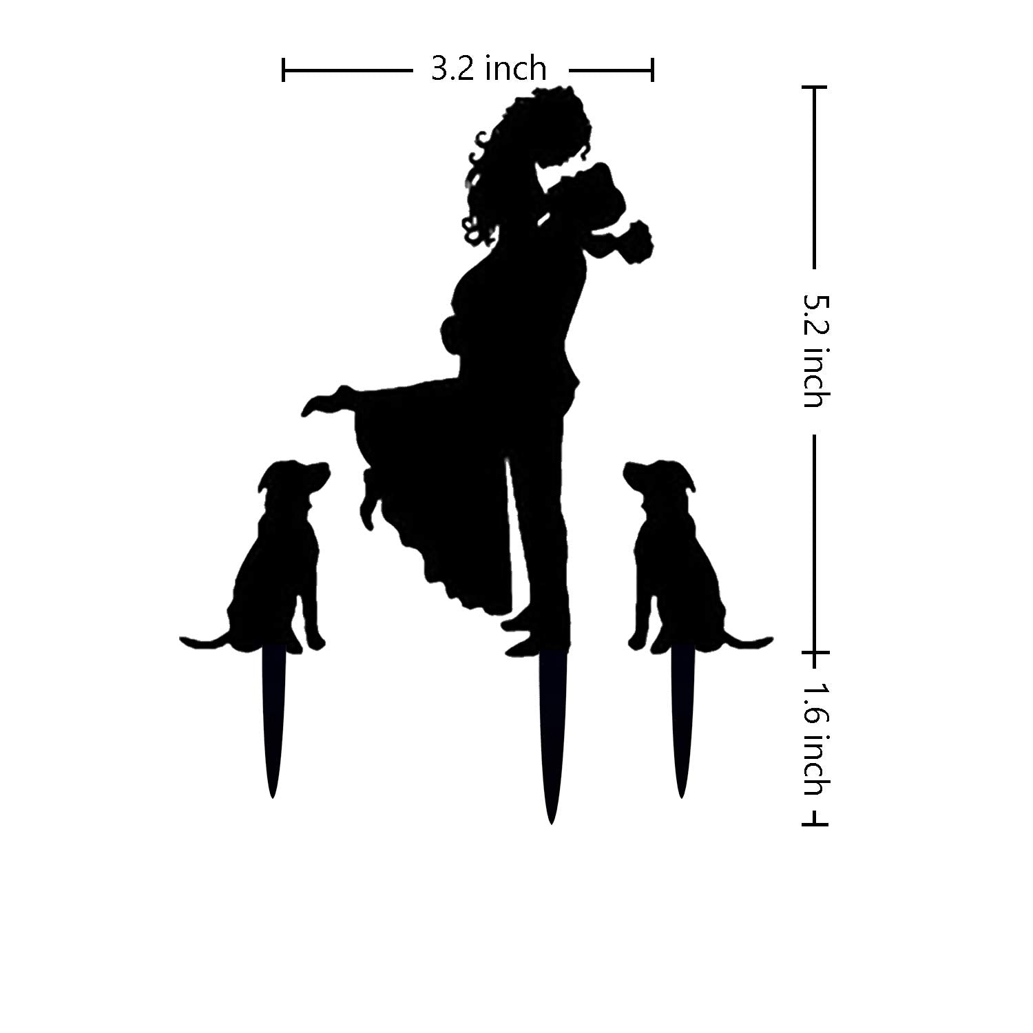 Wedding Cake Topper - Bride Hold Groom With Flowers Besides 2 Pet Dogs Silhouette Cake Decoration (Black)
