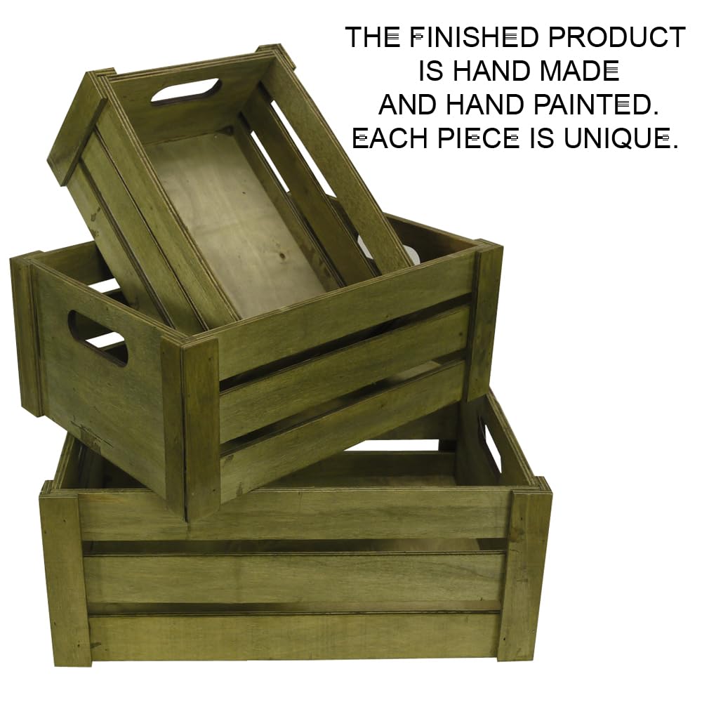 Admired By Nature Wooden Crates Storage Container, Stain Grey Set of 3, Farmhouse Style Decorative Baskets for Home Decor, Rusti