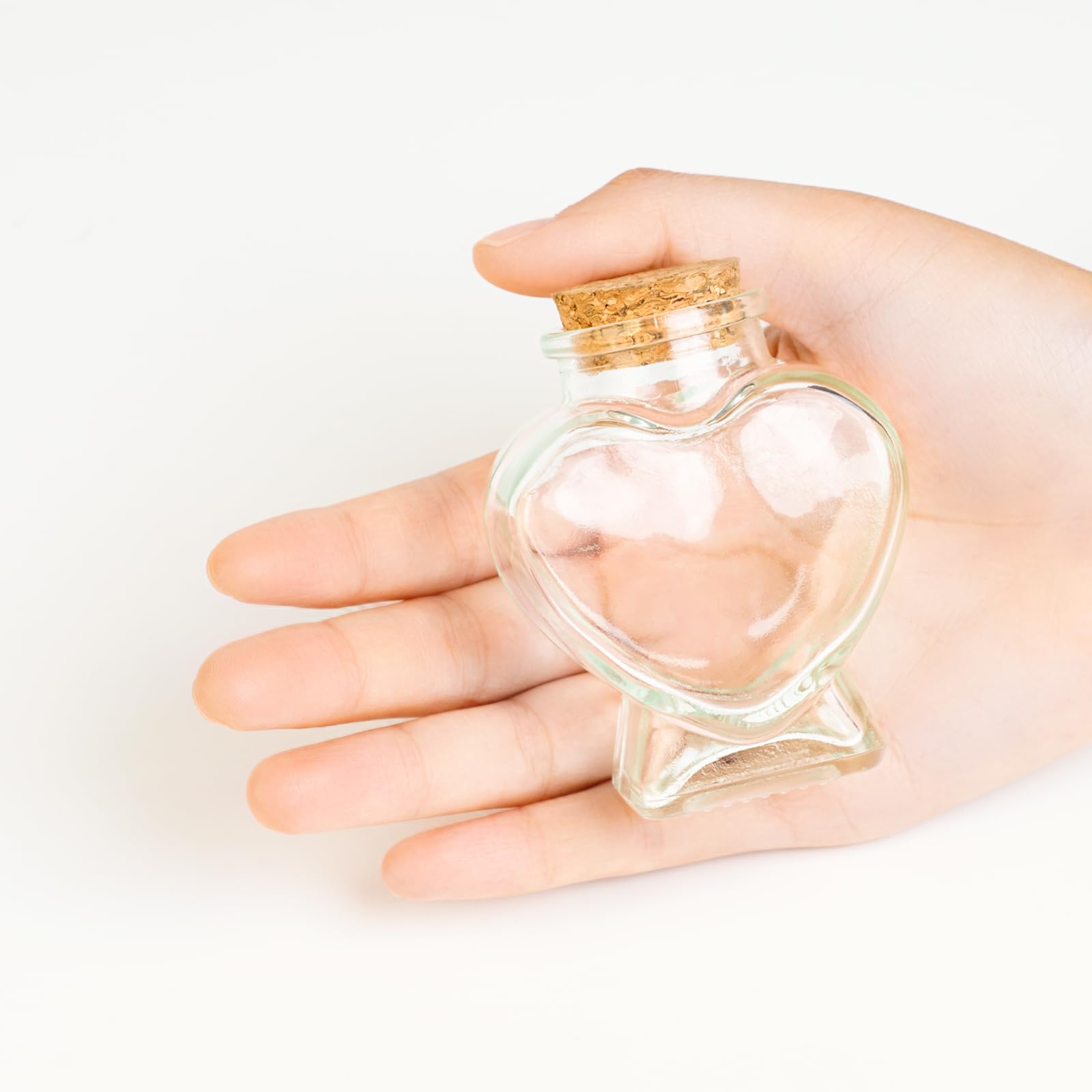FJNATINH Heart Glass Bottle With Cork Stopper, 50ml Small Decorative Jars for Home Decor DIY Art Crafts, Mini Cute Message Wish