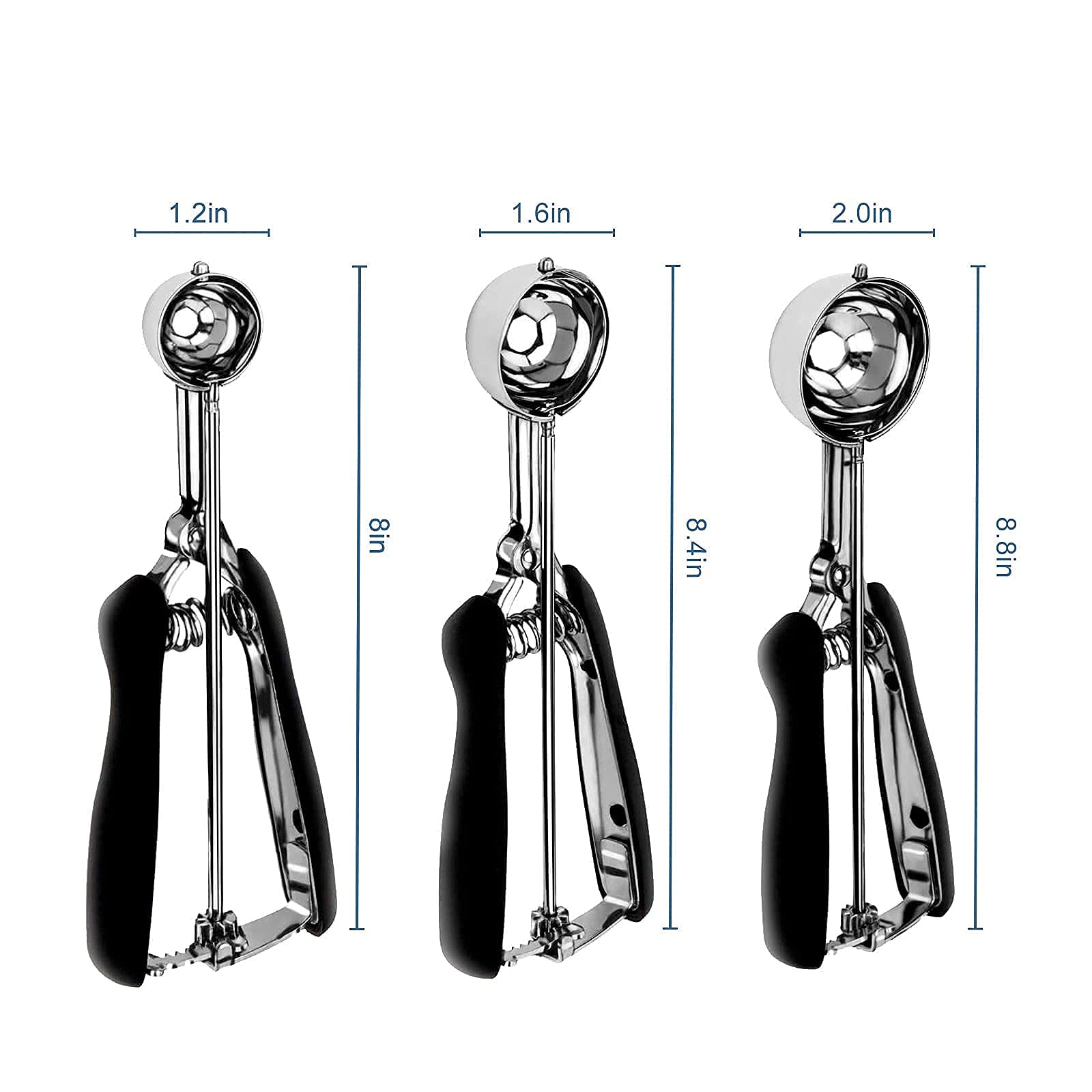 Ice Cream Cookie Scoop For Baking Set Of 3, Melon Baller Scoop Anti-Freeze Handle Stainless Steel Scooper With Trigger, Cupcake