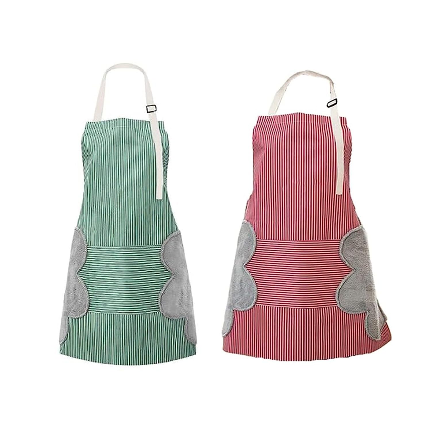 Krivety Kitchen Cooking Apron With Pocket And 2 Towels Stitched Waterproof Adjustable Durable Stripe Kitchen Women Men Apron Wit