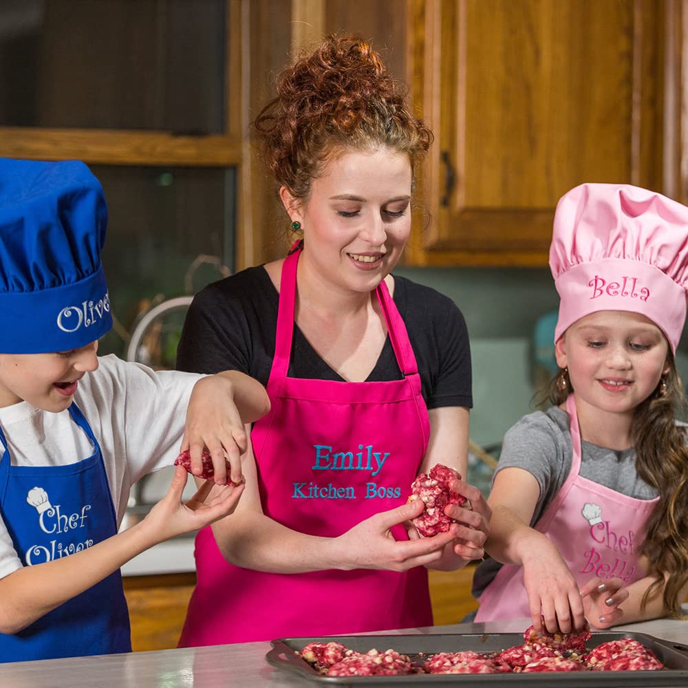 THE APRONPLACE Personalized Chef Apron & Hat Set for Kids, Royal, 24"L x 16"W, Polyester