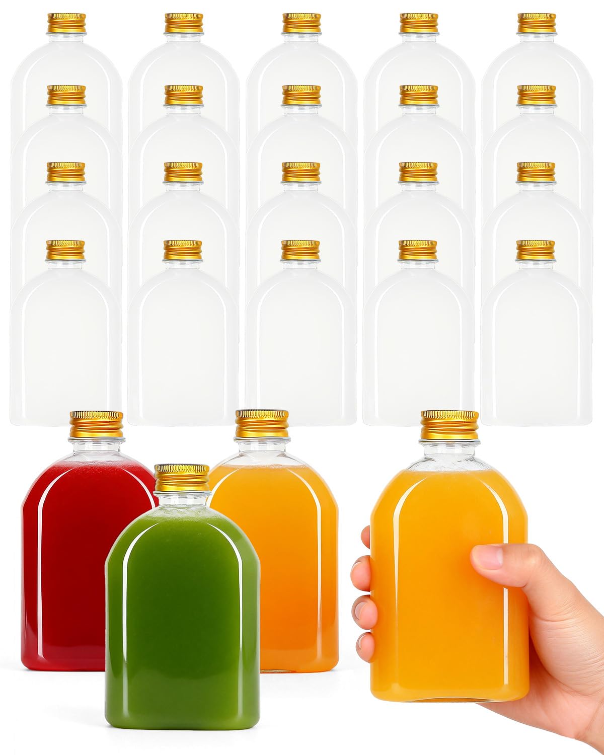 Plastic Juice Bottles with Caps, 24 Pack Clear Reusable Drink Containers for Smoothie, Juicing, Beverage, Mini Flask Bottles, Bu