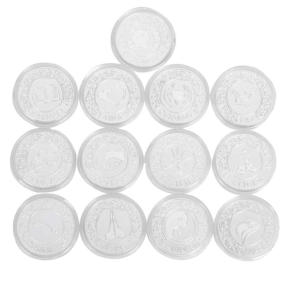 TINGKU Silver Arras de Boda Plata Wedding Unity Coins Set for Wedding Ceremony Arras Para Boda Bride Gift with Book Collection B