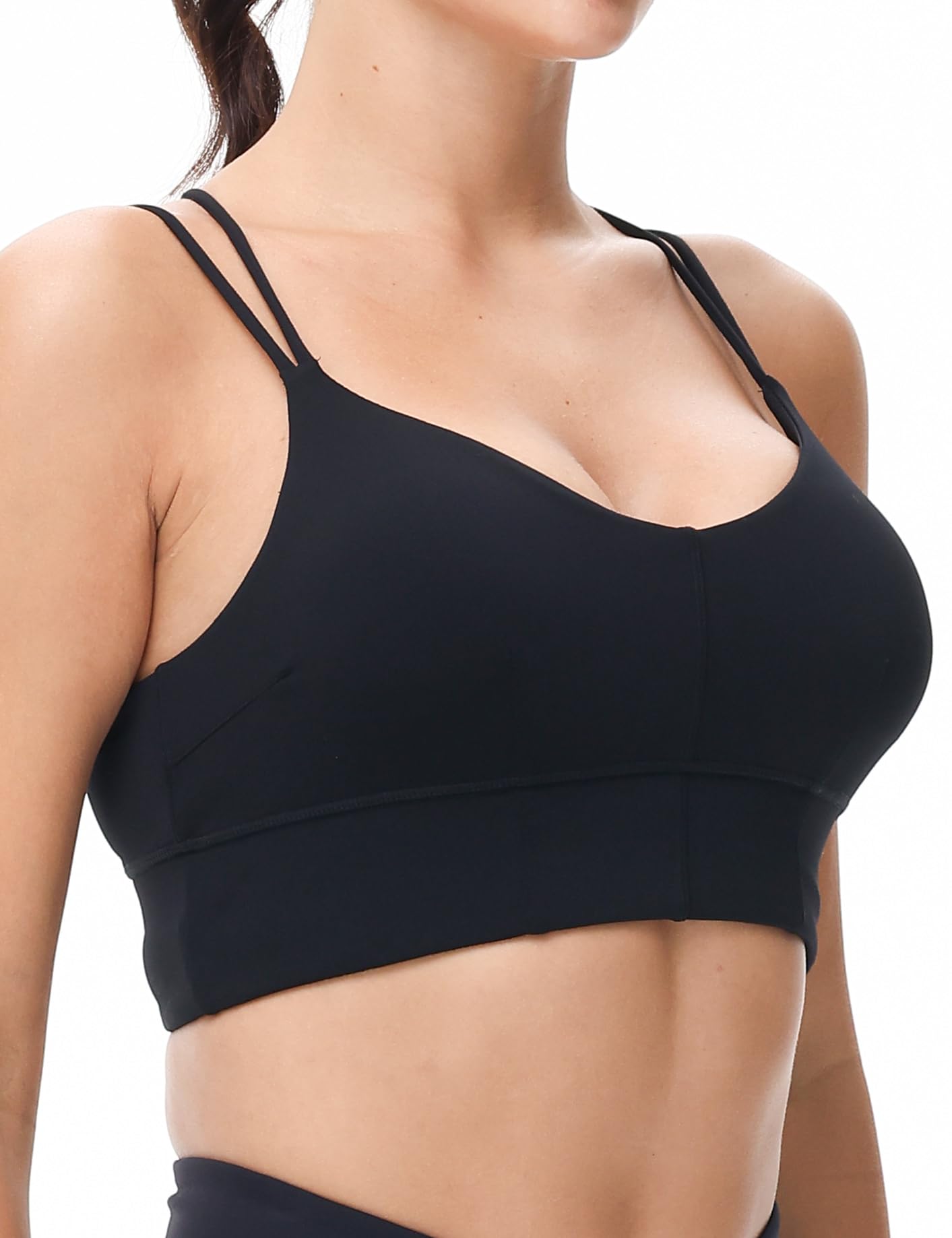 Motorun Womens Push-Up Padded Strappy Sports Bra Cross Back Wirefree Fitness Yoga Top Black S