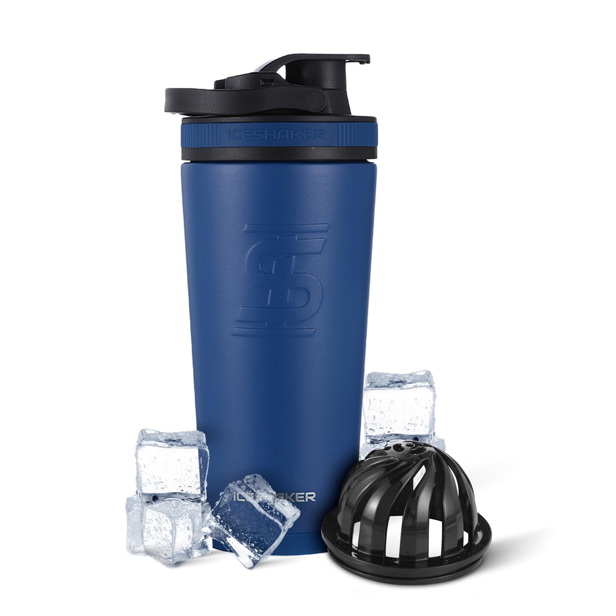 Ice Shaker Insulated Stainless Steel Shaker Bottle | 26Oz, Navy | Cold For 30+ Hours | Insulated Cup With Twist-On Agitator | Od