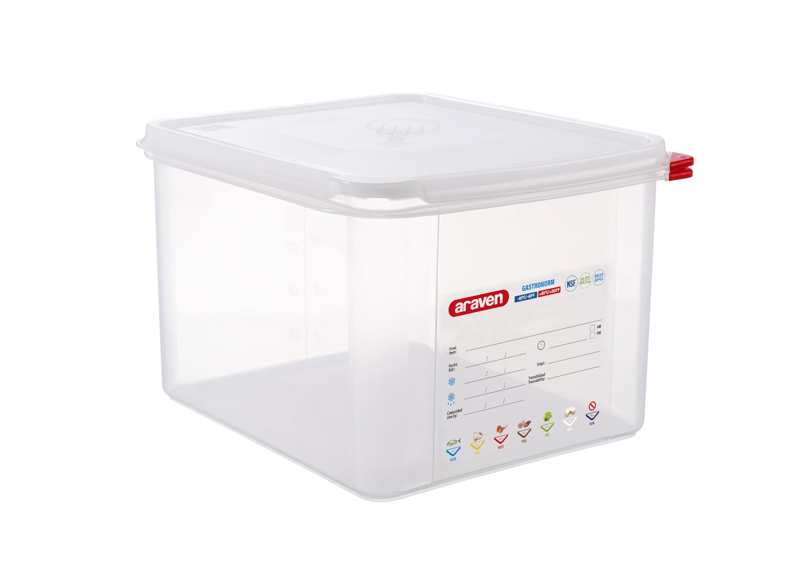 Araven Airtight Container, Food Pan with Lid for Storage in Kitchen and Restaurant, 1/2 GN 8 Deep, 1 Count, Clear