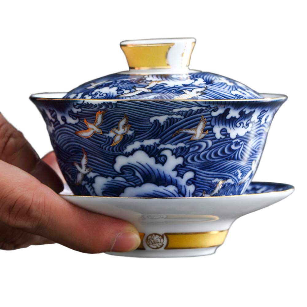 Woonsoon Jingdezhen Chinese Gaiwan Handmade 6Oz/170Ml China Blue And White Porcelain Gaiwan Kungfu Teacup Traditional Chinese Te