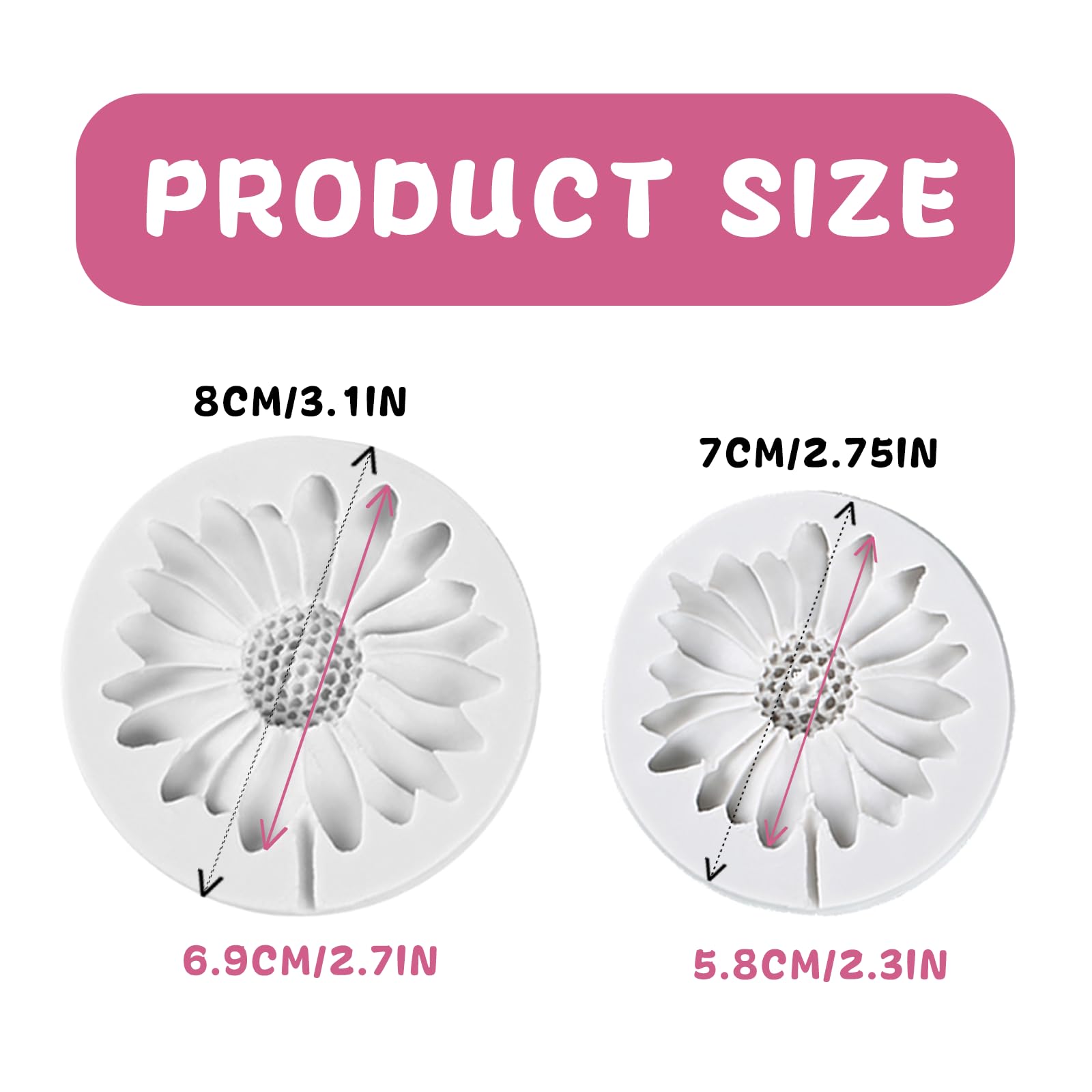 Kalaien 2Pcs Chrysanthemum Flower Silicone Mold For Fondant Cake Decorating,Chocolate,Sugarcraft, Candy Cake Decoration Clay,Soa