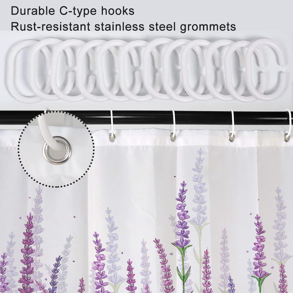 Ruelvth Purple Shower Curtain, Lavender Shower Curtain For Bathroom Waterproof Fabric Spring Plant Leaves With Floral Shower Cur