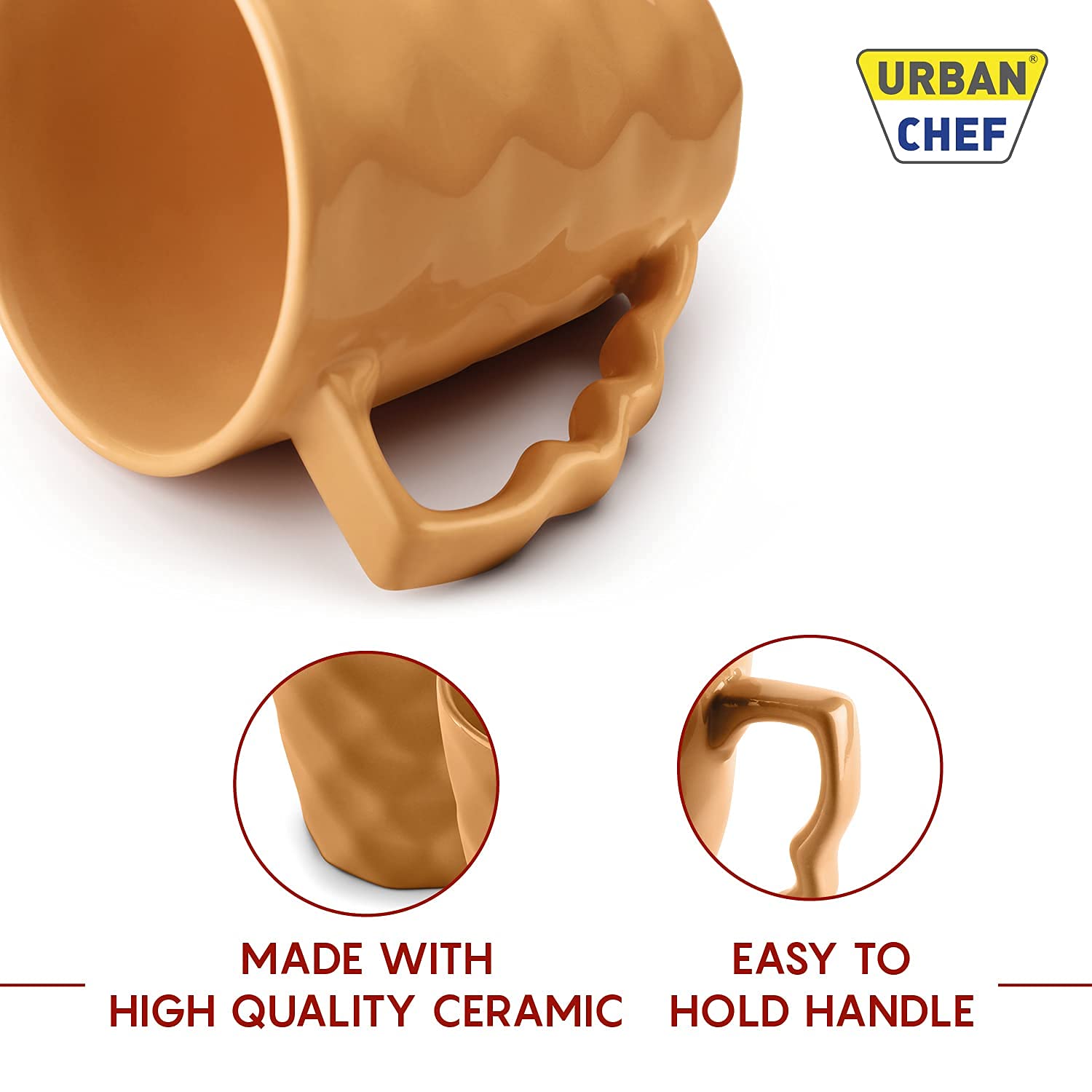 URBAN CHEF Prism Ceramic Handcrafted Shine Grey & Mustard - Microwave Safe Coffee/Milk Mug with Handle Ideal Best for Self Use O