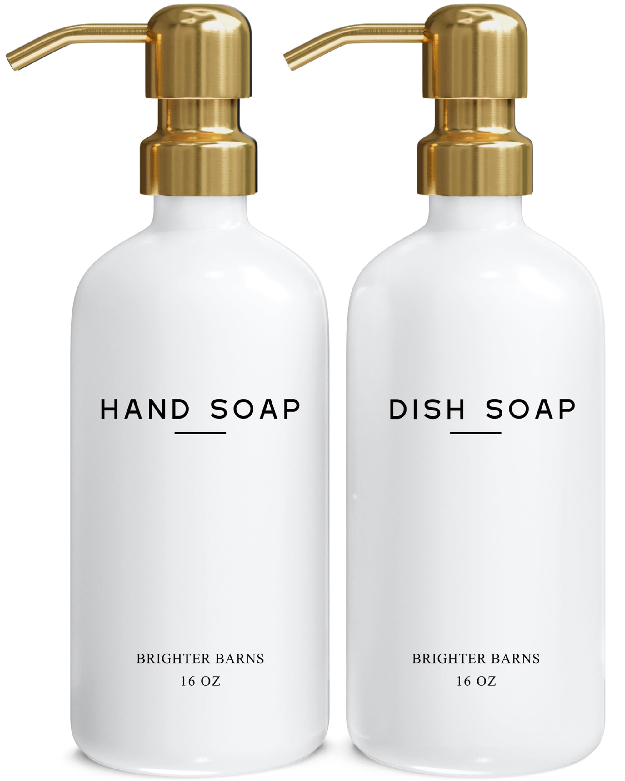 Luxury Glass Hand And Dish Soap Dispenser Set By Brighter Barns - Kitchen Soap Dispenser Set & Stainless Steel Pump - Gold Soap
