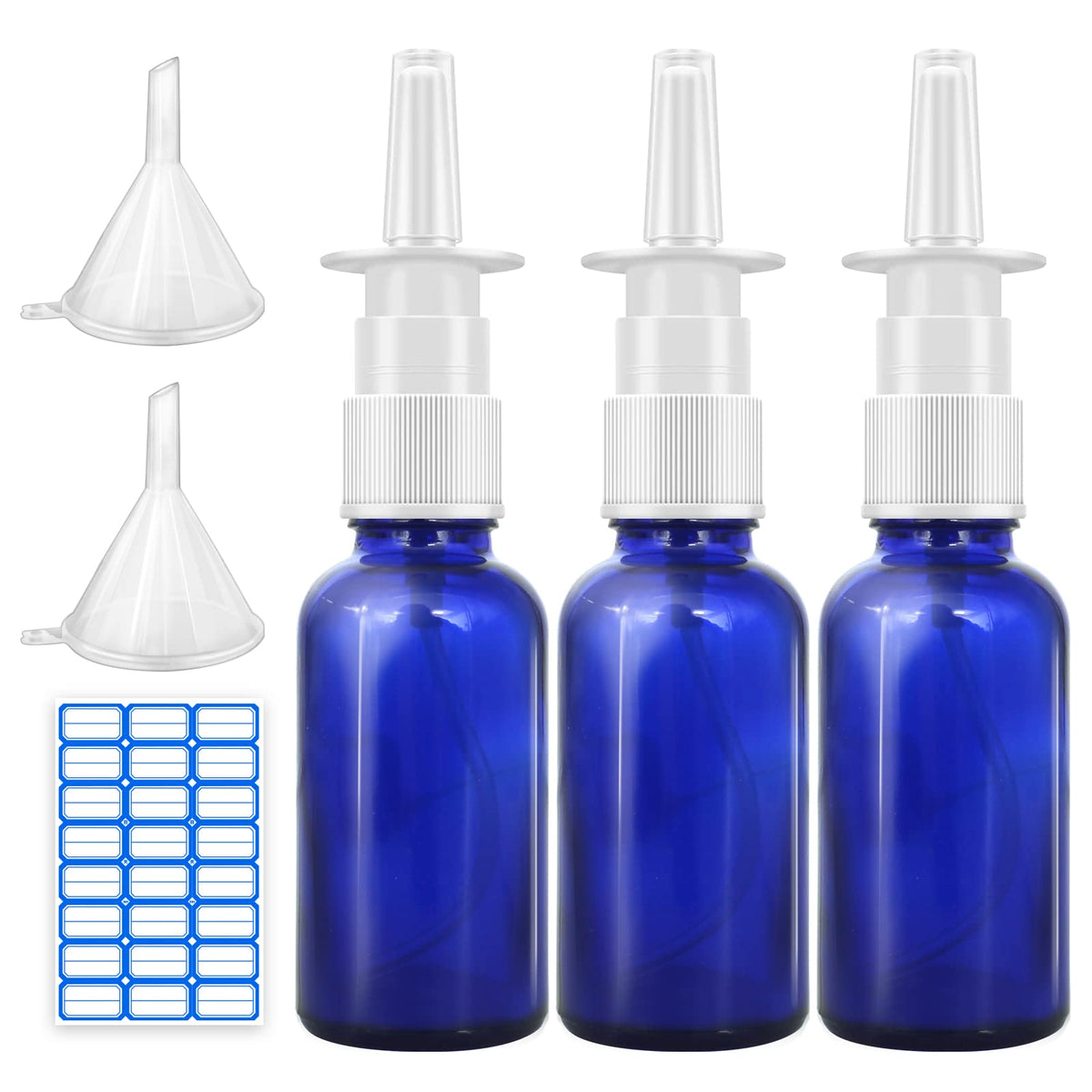 Cupohus Nasal Spray Bottle, 3 Pcs 30Ml/1Oz Cobalt Blue Glass Refillable Fine Mist Sprayers Atomizers, Travel Sized, Empty Nasal
