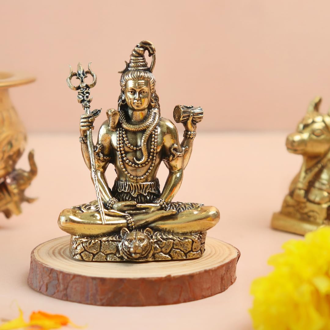 The Spiritual Living Brass Meditating Lord Shiva Idol | 3 Inch | Bholenath Murti | Adiyogi Statue | God Idol Gift For Diwali | S