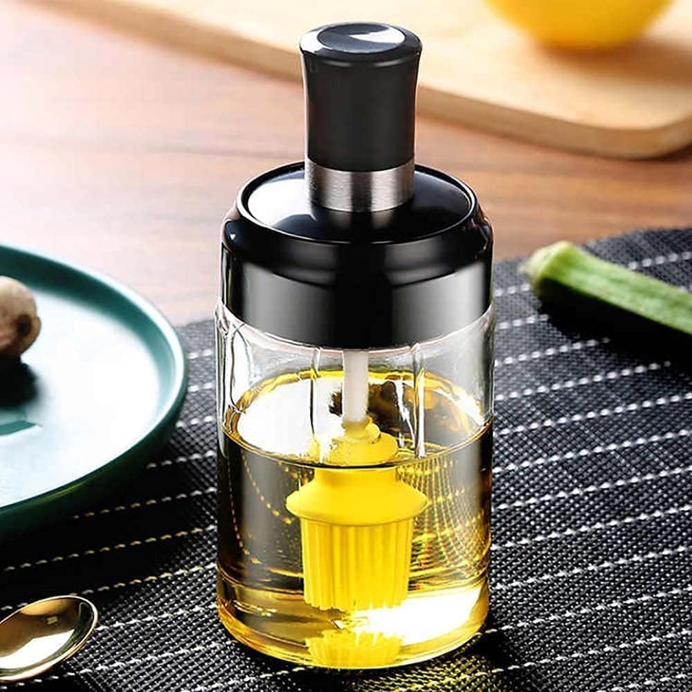 300Ml Glass Oil Dispenser Bottle With Silicone Basting Brush, LeakResistant Airtight Lid, Refillable Condiment Container For Oi