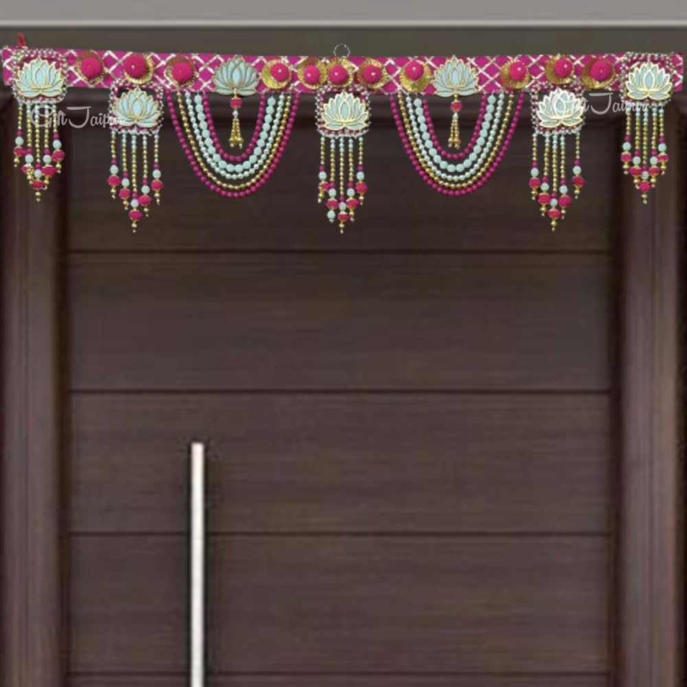 Gift Jaipur Handmade Door Hanging Pink Lotus Style Door Bandarwal Toran (TL-25) - Diwali Ganesh Pooja New Year Inauguration Wedd