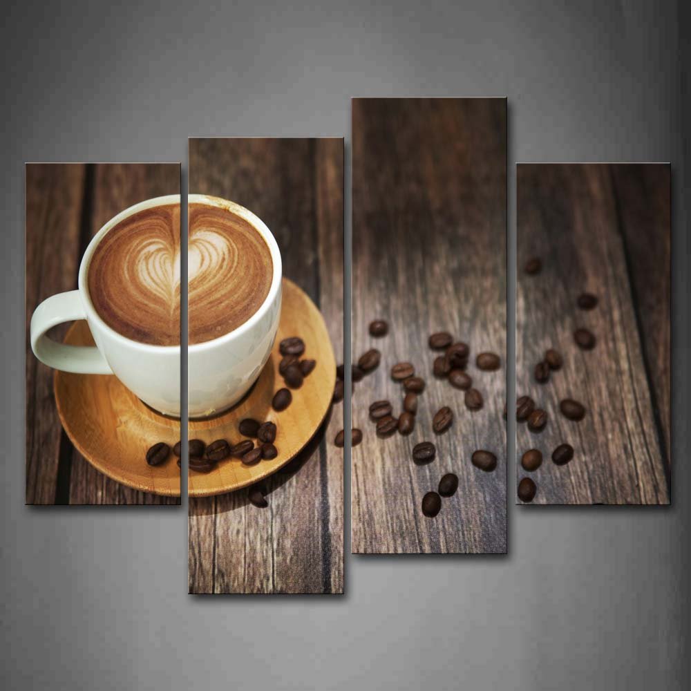 Brown Coffee With Heart Pattern In White Cup Wall Art Painting The Picture Print On Canvas Food Pictures For Home Decor Decorati
